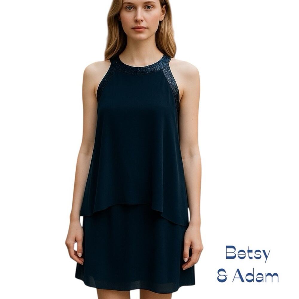 Betsy & Adam Blue Sequined Sleeveless Dress NWOT Size 12